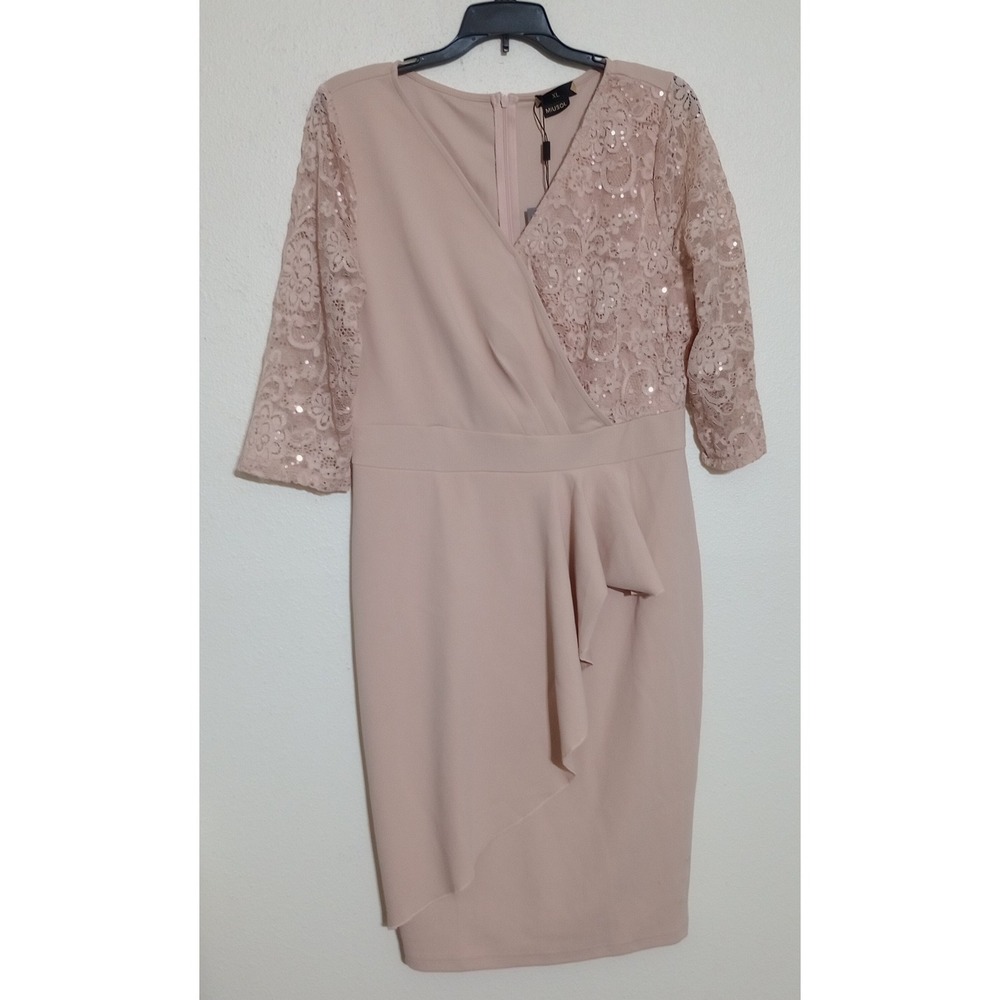 Miusol Womens Pink Lace Sequin Wrap V-Neck Ruffle Cocktail Dress XL 54520A